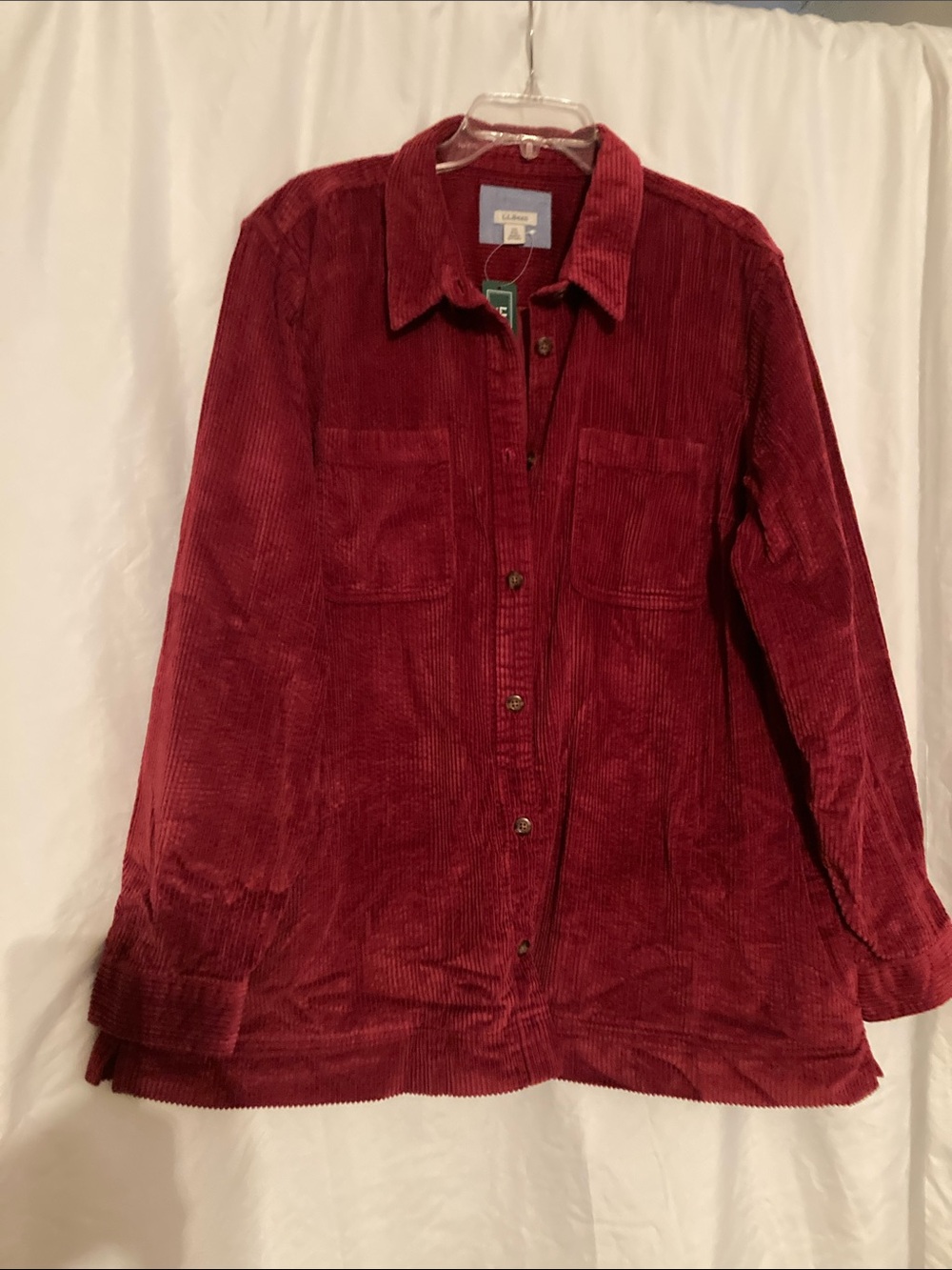 L.L. Bean Corduroy Button-Front Shirt Jacket in Deep Burgundy 2X
